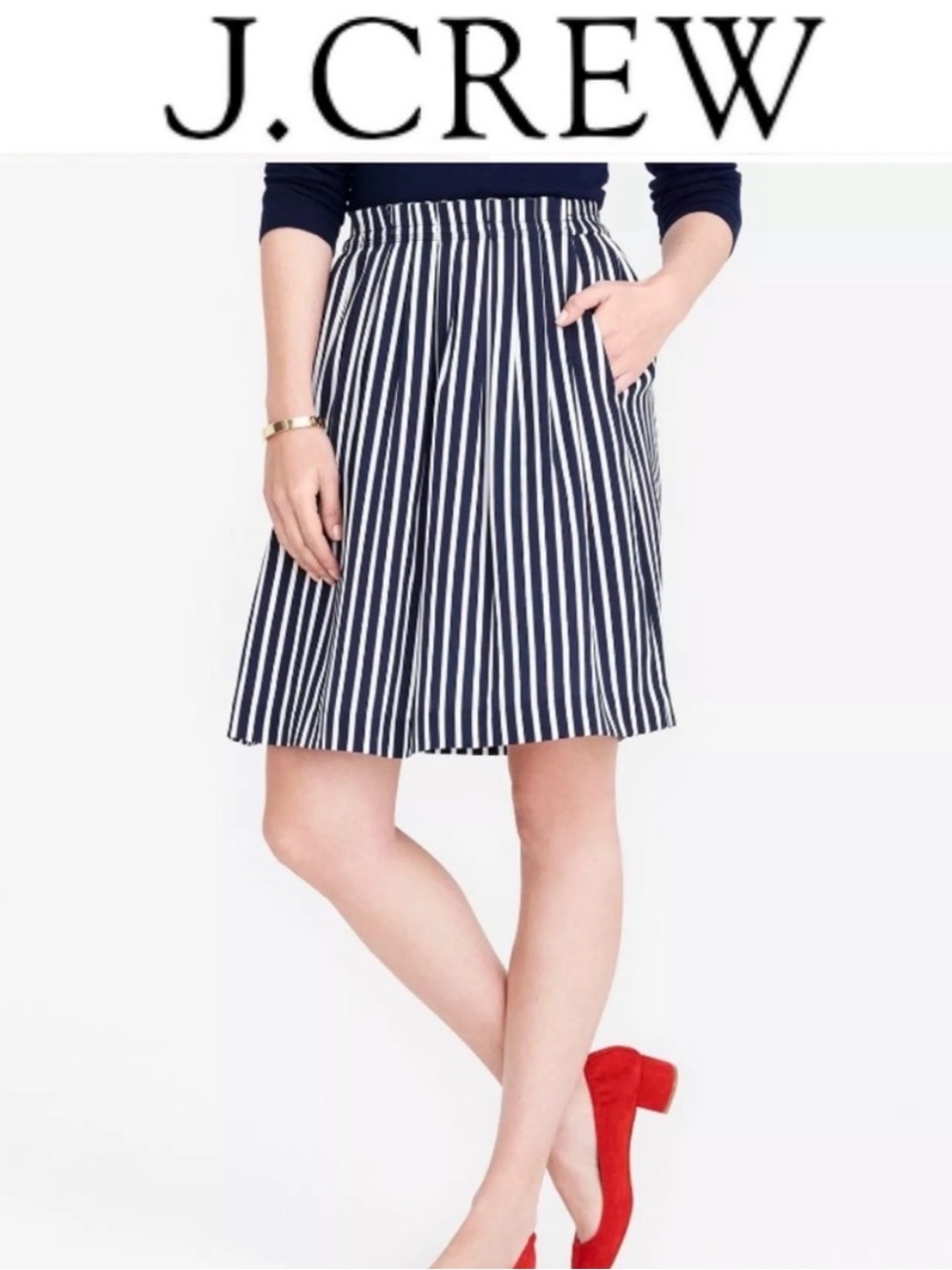 J.Crew Factory striped pleated midi skirt